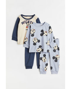 2-pack Printed Jersey Pyjamas Light Blue/mickey Mouse