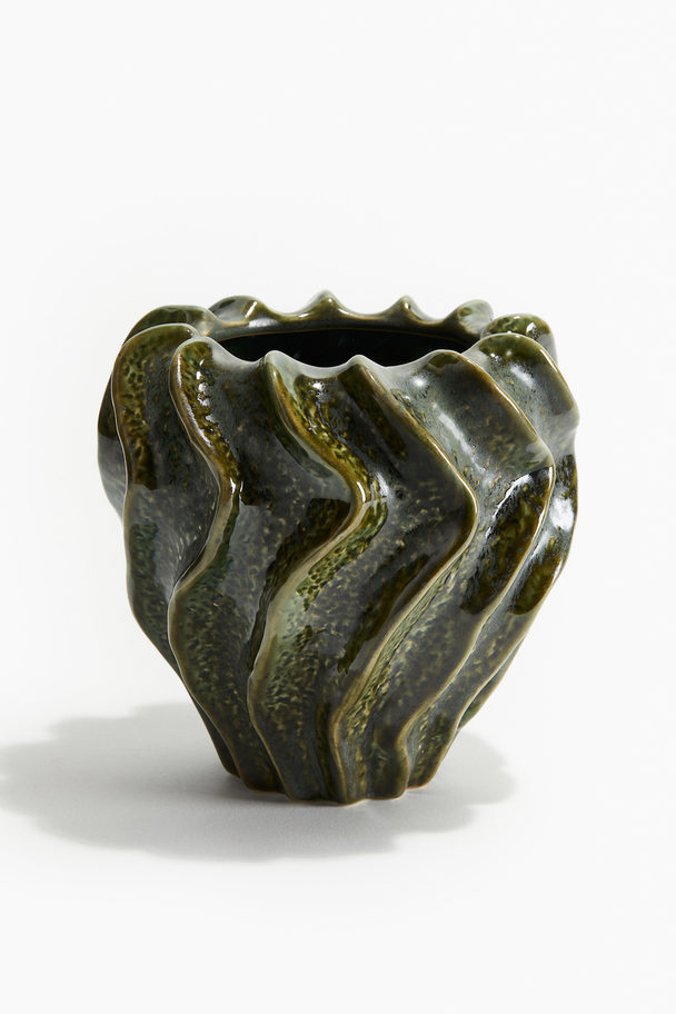 H&M HOME Stoneware Vase Dark Green