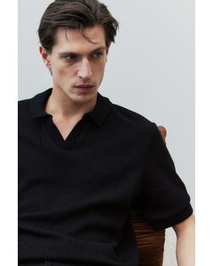 Ribgebreid Poloshirt - Regular Fit Zwart