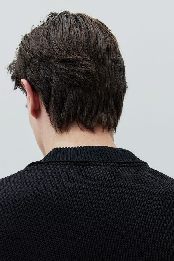 H&M Ribgebreid Poloshirt - Regular Fit Zwart