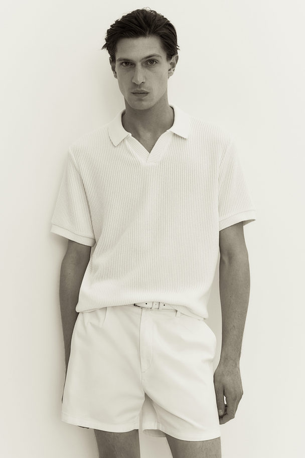 H&M Ribgebreid Poloshirt - Regular Fit Wit