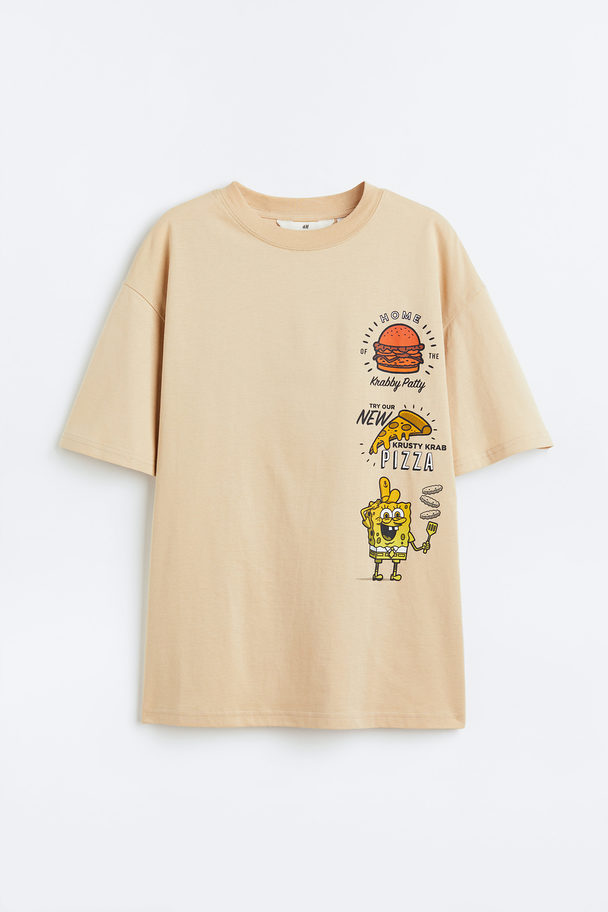 H&M Oversized Printed T-shirt Beige/spongebob Squarepants