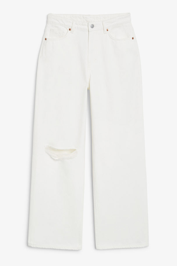 Monki Iku High Waist Loose White Distressed Jeans White Distressed