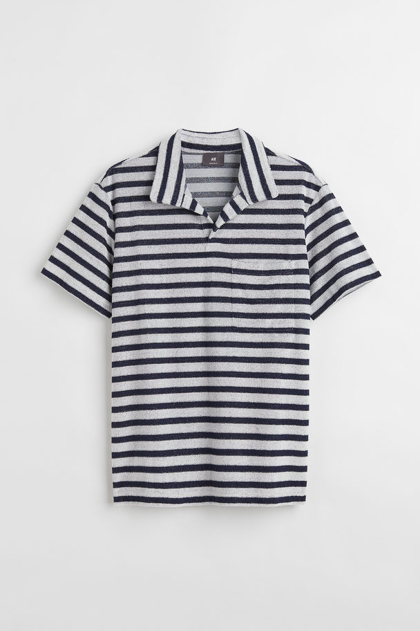 H&M Regular Fit Terry Top Navy Blue/white Striped