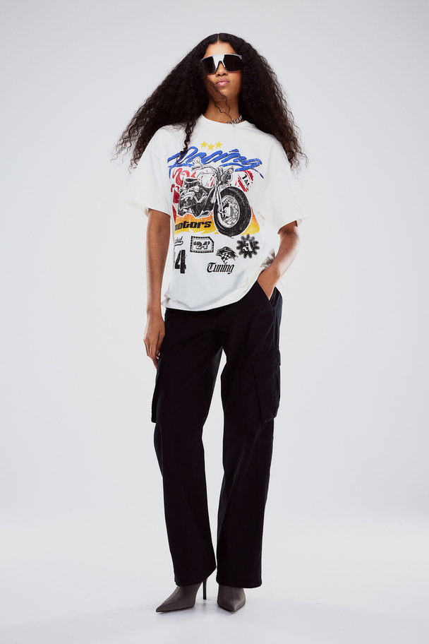 H&M Oversized T-shirt Met Print Wit/racing