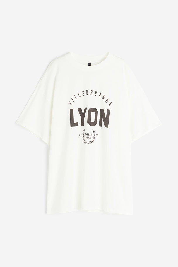 H&M Oversized T-shirt Med Tryk Creme/lyon