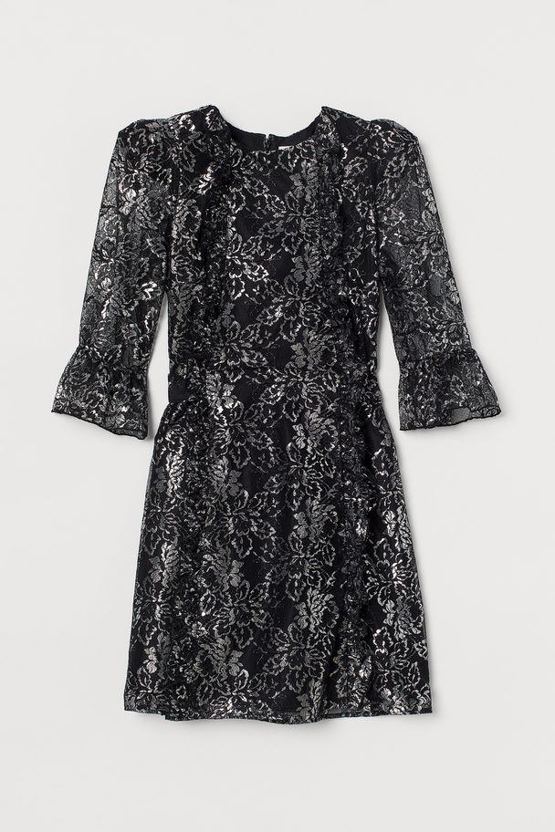 H&M Lace Mini Dress Black/silver-coloured
