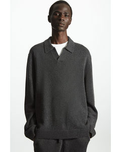Open-collar Pure Cashmere Polo Shirt Dark Grey