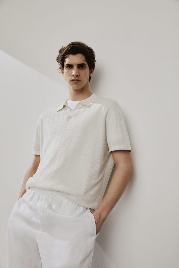 H&M Regular Fit Rib-knit Polo Shirt White