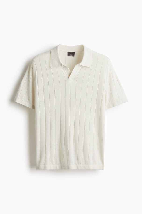 H&M Poloshirt aus feinem Rippstrick in Regular Fit Weiß