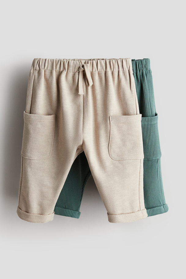 H&M 2-pack Cotton Joggers Green/light Beige