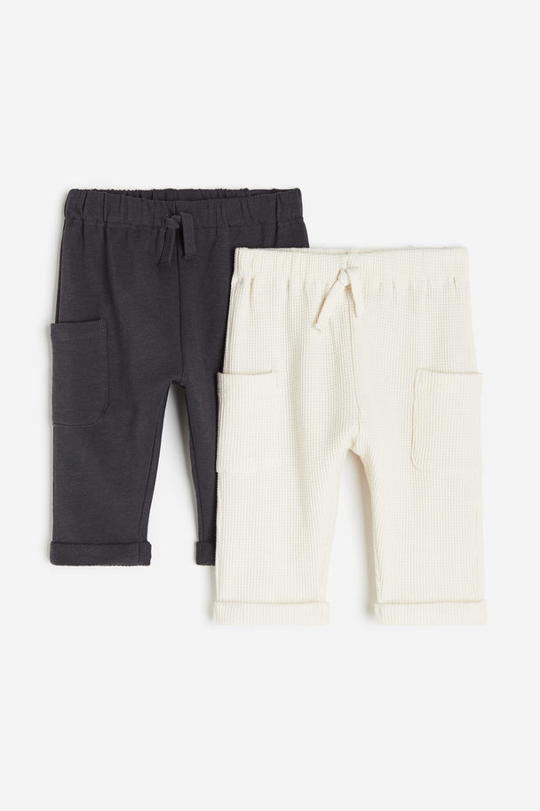 H&M 2-pack Cotton Joggers Dark Grey/natural White