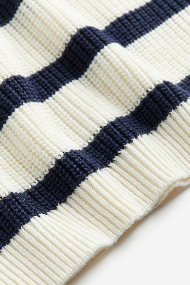 H&M Textured-knit Jumper White/black Striped