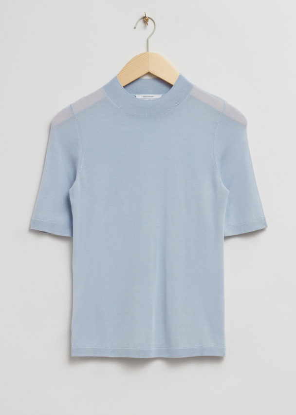 & Other Stories Delicate Knit T-shirt Light Dusty Blue