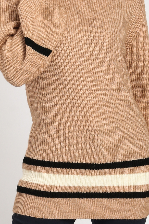 William de Faye Tricolor Turtleneck Sweater With Slightly Balloon Sleeves