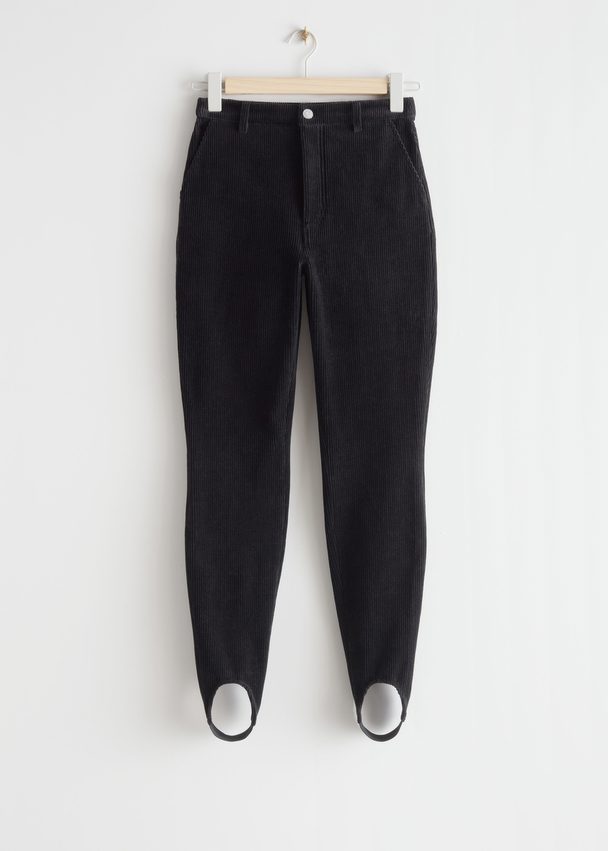 & Other Stories Stirrup Corduroy Stretch Trousers Black