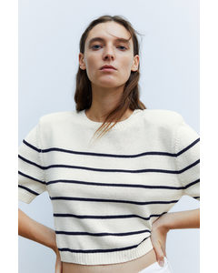 Knitted Shoulder-pad Top Cream/striped