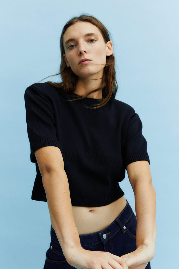 H&M Knitted Shoulder-pad Top Black