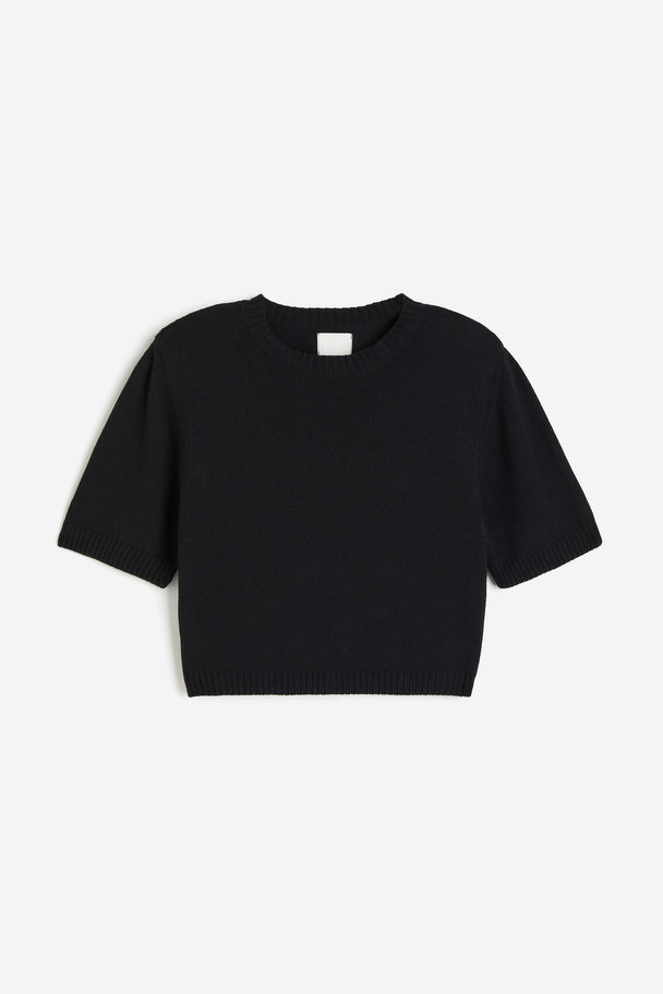 H&M Knitted Shoulder-pad Top Black