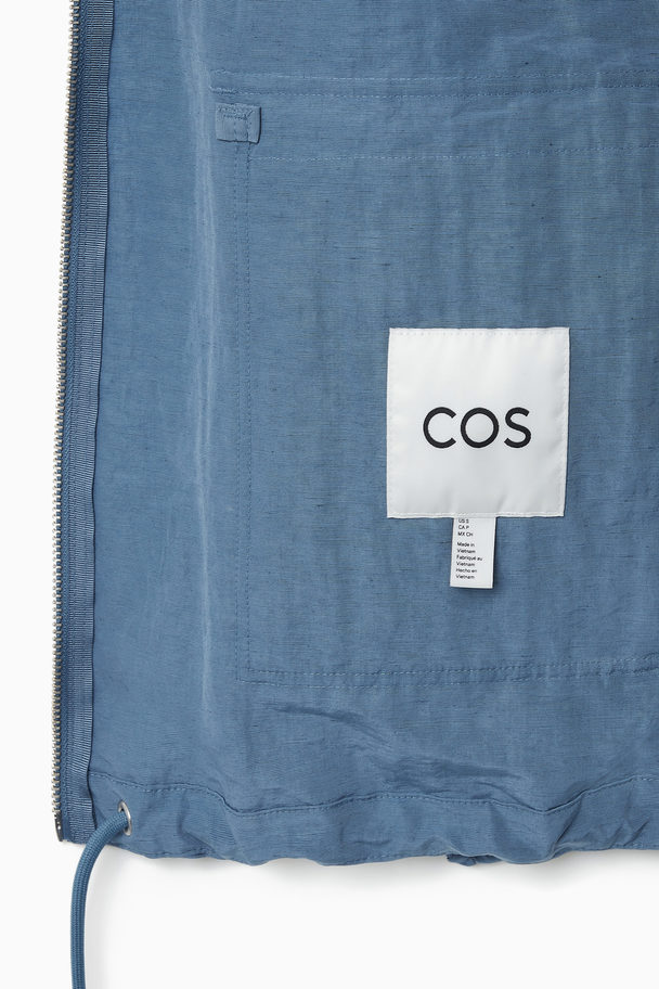 COS Technical Linen-blend Hooded Jacket Blue