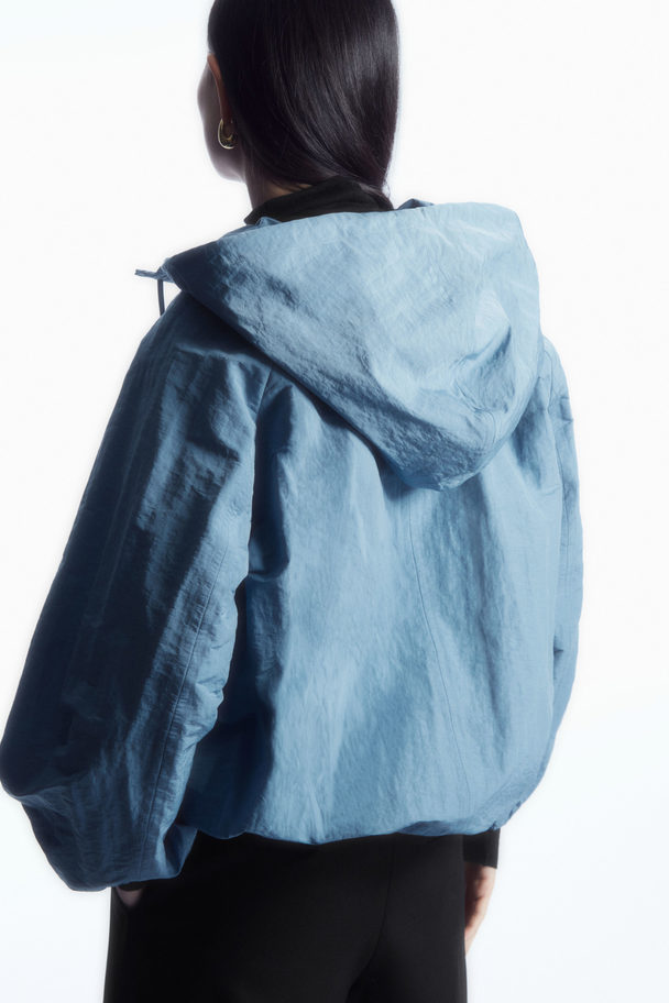 COS Technical Linen-blend Hooded Jacket Blue