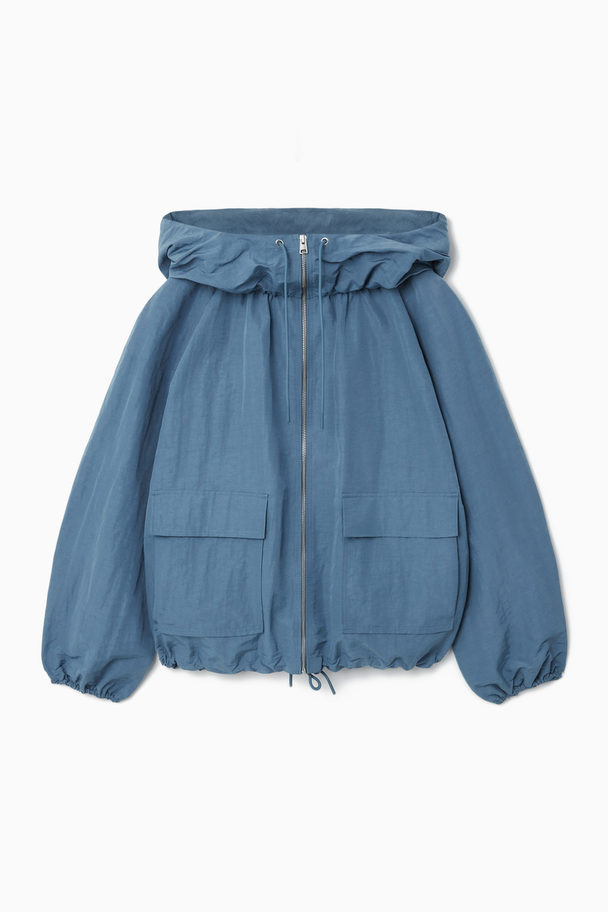 COS Technical Linen-blend Hooded Jacket Blue