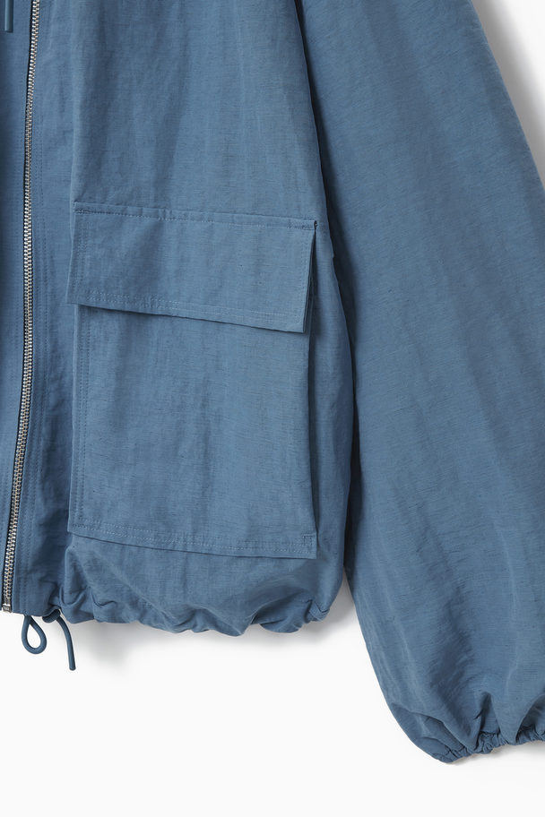 COS Technical Linen-blend Hooded Jacket Blue