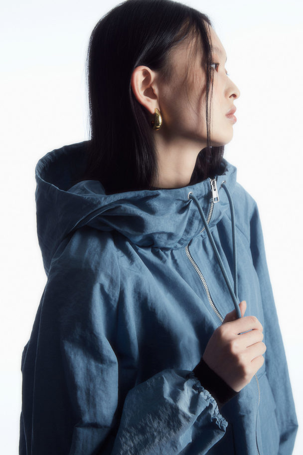 COS Technical Linen-blend Hooded Jacket Blue