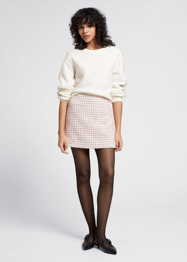 & Other Stories Fitted Tweed Mini Skirt Pink And White