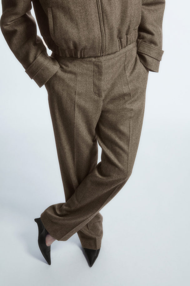 COS Straight-leg Wool-herringbone Trousers Brown / Herringbone