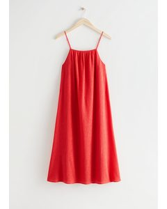 Relaxed Thin Strap Midi Dress Red