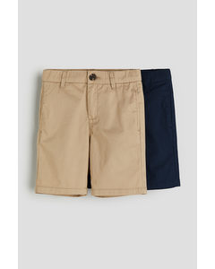 2-pack Cotton Chino Shorts Beige/navy Blue