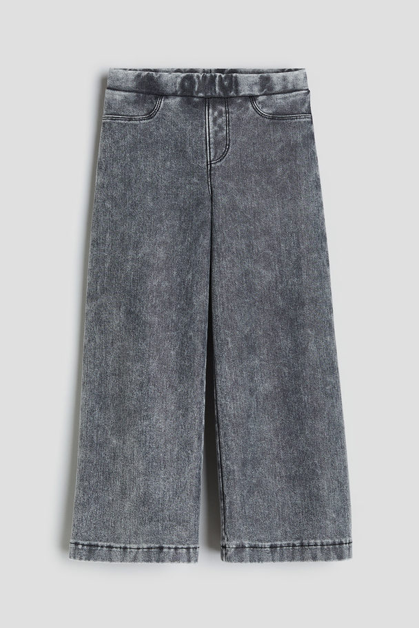 H&M Wide Denim-look Trousers Washed Denim Grey