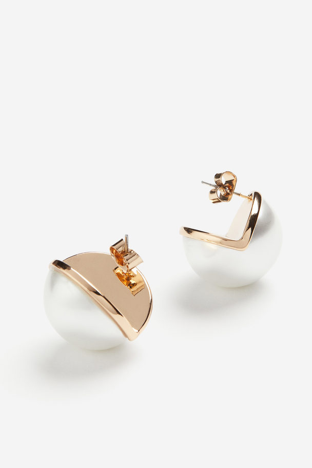 H&M Bead Earrings Gold-coloured/white