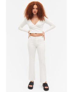 White Low Waist Flared Trousers White