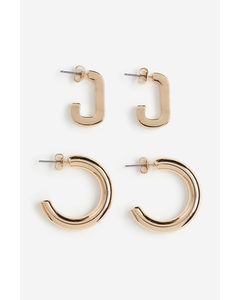 2 Pairs Hoop Earrings Gold-coloured