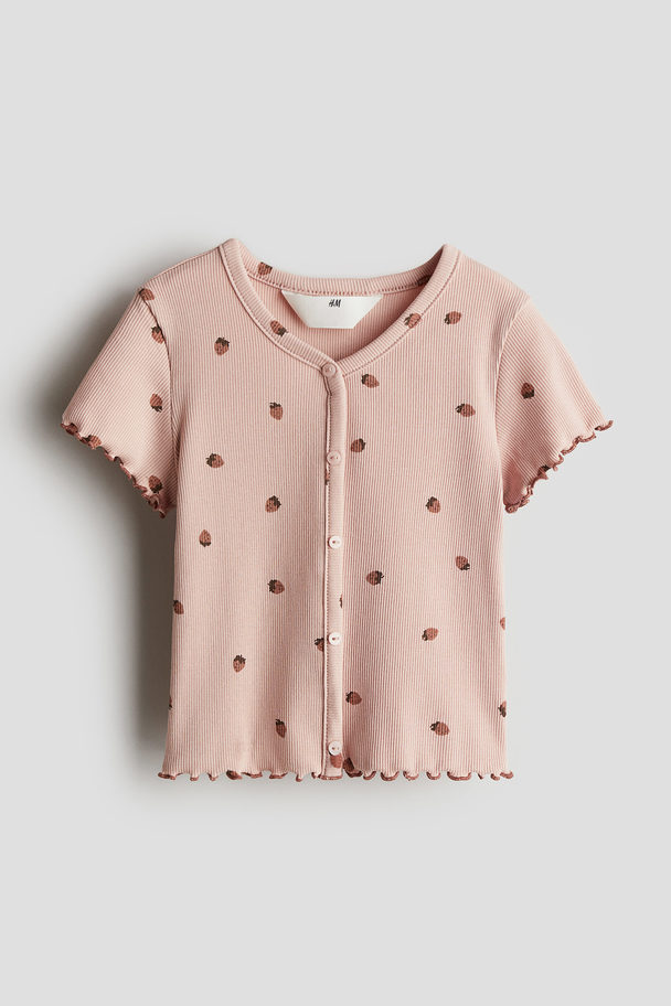 H&M Geripptes Baumwoll-T-Shirt Hellrosa/Erdbeeren