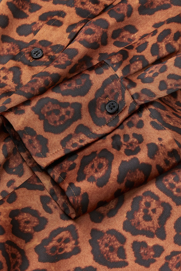 H&M Wide Blouse Brown/jaguar-patterned