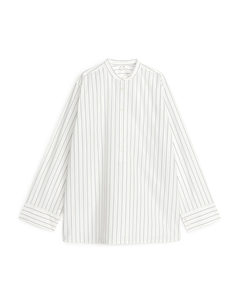 Buttoned-slit Pop-over Shirt Off White/blue