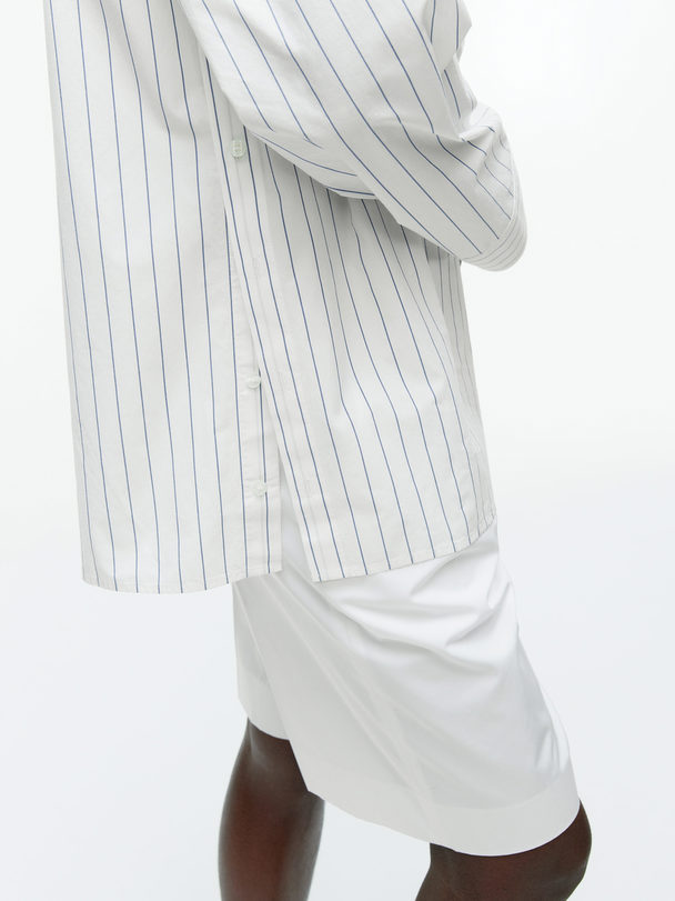 ARKET Buttoned-slit Pop-over Shirt Off White/blue