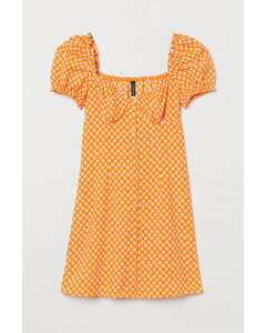 Kurzes Kleid in A-Linie Orange/Weiß geblümt