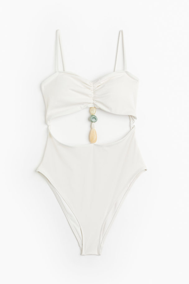 H&M Padded-cup High-leg Swimsuit White