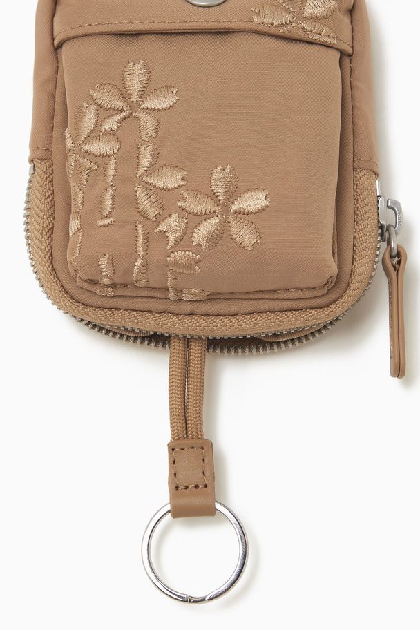 COS Embroidered Floral Mini Pouch Terracotta