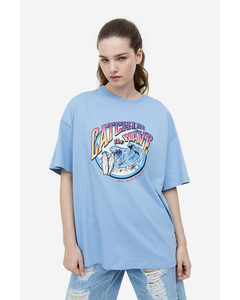 Oversized T-shirt Met Print Lichtblauw/surfers