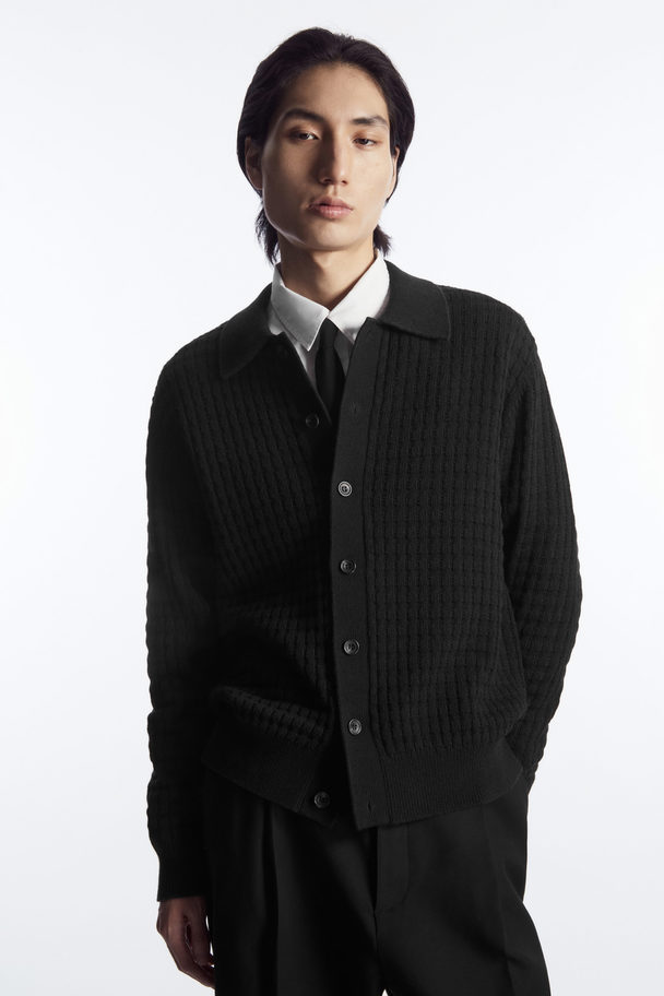 COS Textured Knitted Cardigan Black