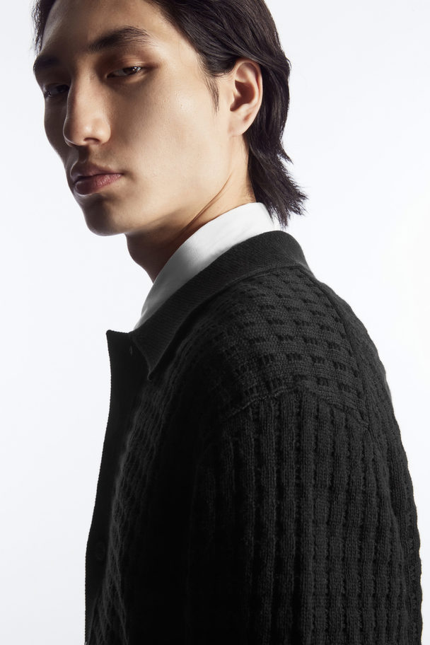 COS Textured Knitted Cardigan Black