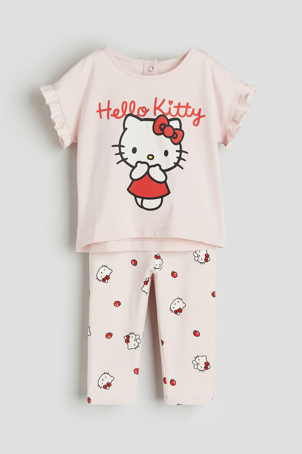 H&M 2-piece Printed Set Light Pink/hello Kitty