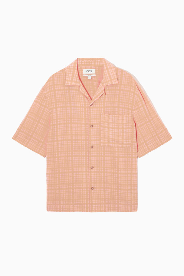 COS Checked Seersucker Camp-collar Shirt Washed Orange / Checked