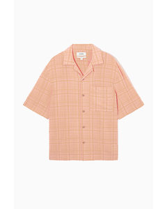 Checked Seersucker Camp-collar Shirt Washed Orange / Checked