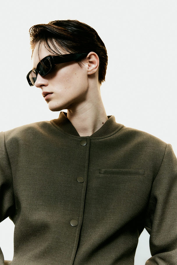 H&M Short Shoulder-pad Jacket Dark Khaki Green